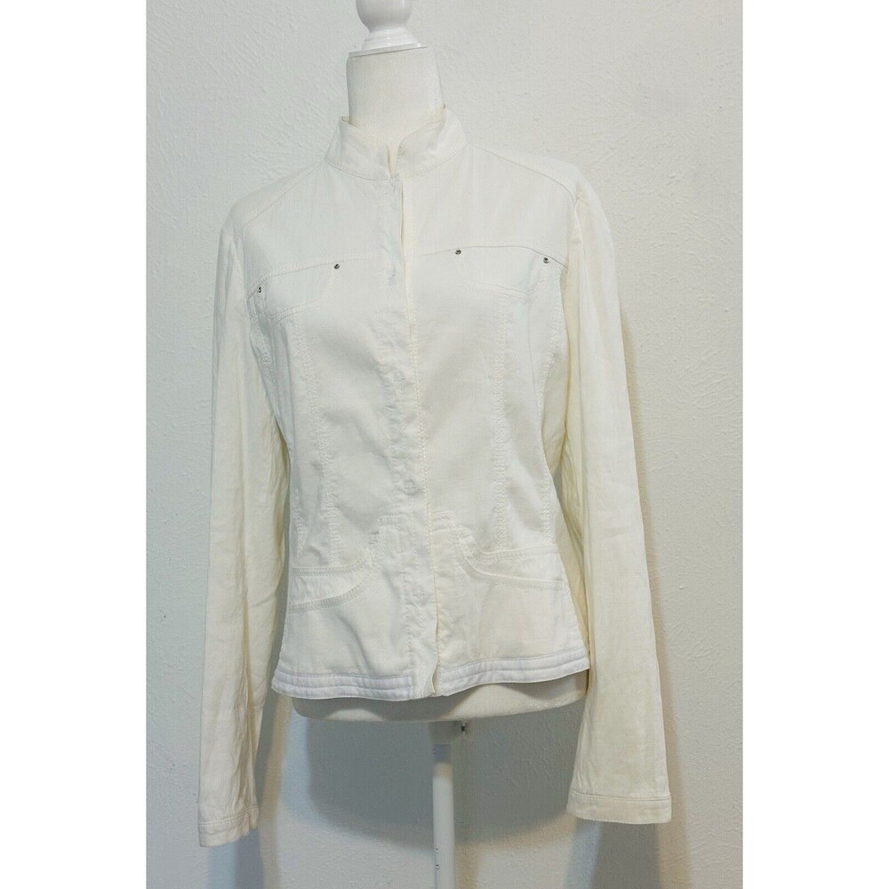 Elie Tahari  Linen Blend Lined Snap Button Up  Jacket Pockets Closet Staple